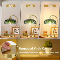 Flower Table Lamp for Bedroom Living Room,Small Gold Bedside Lamps Dimmable Boho Bedroom Lamp with Glass Green Lamp Shade,Vintage Mid Century Modern Mini Nightstand Lamp