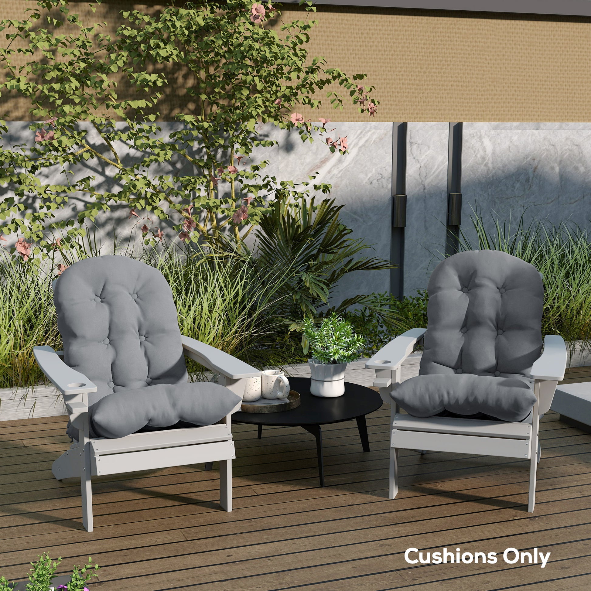 Adirondack Chair Cushions Set of 2, Tufted High Back Patio Non-Slip Cushions for Adirondack Chairs, Gray