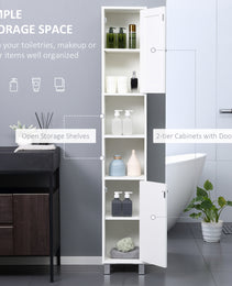 Tall Bathroom Storage Cabinet with Mirror, Wooden Freestanding Tower Cabinet with Adjustable Shelves for Bathroom or Living Room, White