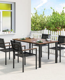 Outdoor Dining Set for 4, Patio Table and Chairs Set with 59" Rectangle Acacia Wood Table and 352 LBS Stackable Chairs
