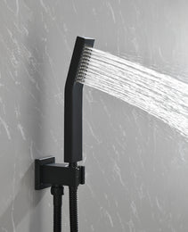 Brass Matte Black Shower Faucet With Shower System,10 Inch Shower Head And Handheld Spray Bathroom Combination