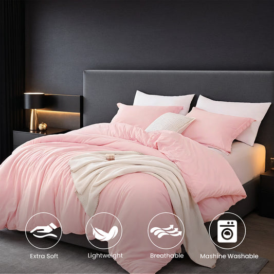 Solid Color Oversized Duvet Cover Set. Available In White And Pink.  Premium Microfiber Fabric With Hotel-grade Minimalist Design. Versatile For Bedrooms And Guesthouses. Perfect Christmas Gift.