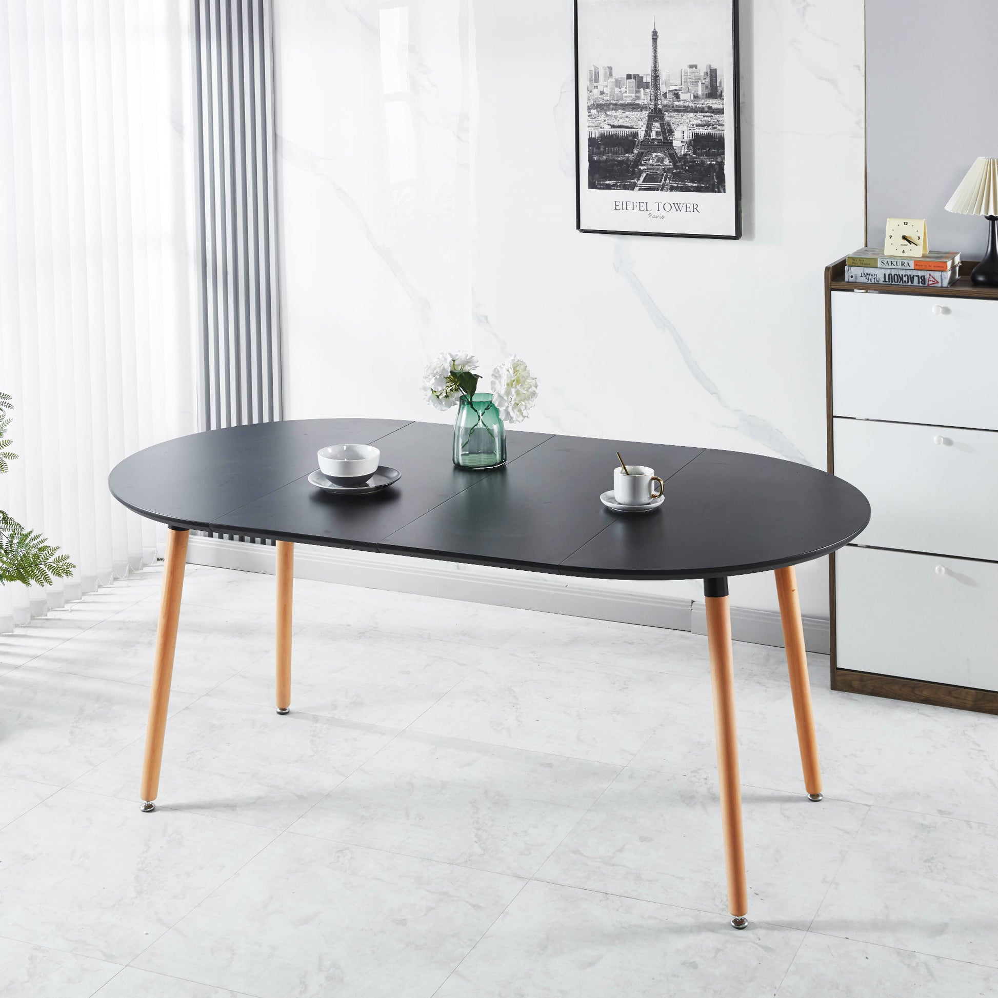 Extensible Table,DINING TABLE,OFFICE TABLE,COFFEE TABLE,wood Leg,MDF Top,100-140-180x100x75cm,black Color