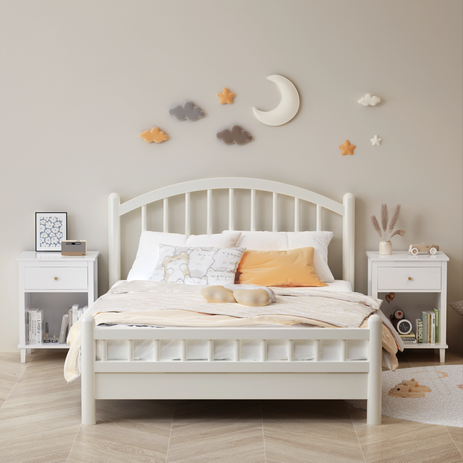 26.77H Wooden Nightstand With One Drawer One Shelf For Kids, Adults, White-Golden Handle