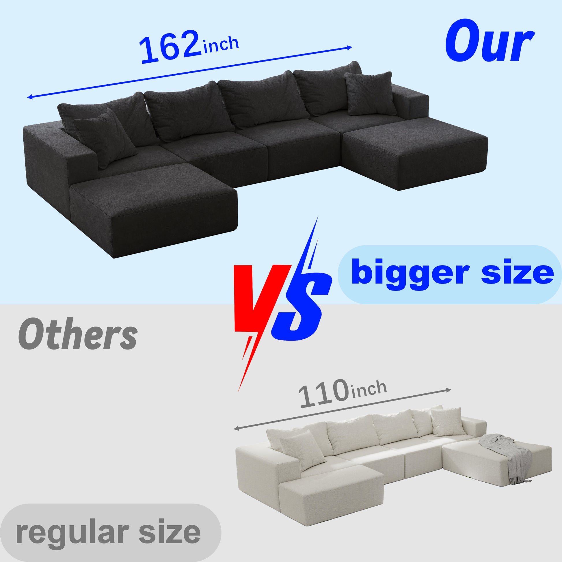 Oversized Sponge Cloud Sofa,Modern Upholstered Sectional Sofa Couch Set,Modular 162 L Shaped Sectional Living Room Sofa Set With 6 Pillows,Free Combination Sofa Couch For Living Room,Bedroom