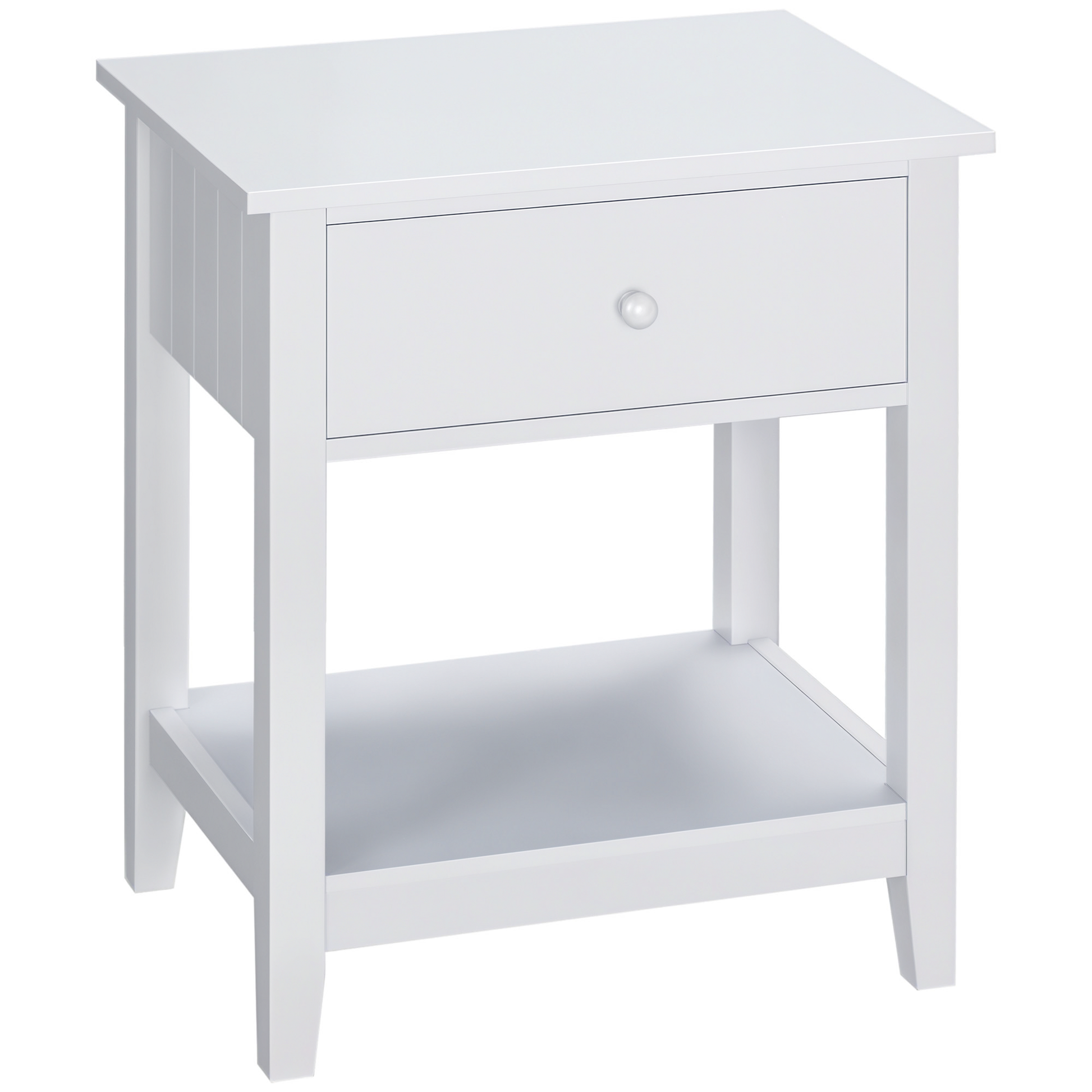 End Table, 2-tier Side Table with Drawer and Storage Shelf, Modern Side Table for Living Room, White