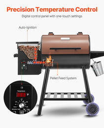 Wood Pellet Grill Smoker Outdoor Electric BBQ Grills 456 Sq.in Cook Area