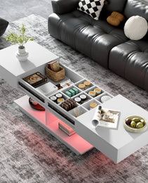 U-Can 41.3 -76.7  Extendable Coffee Table, Efficient Central Coffee Table With Multiple Storage Compartments, Multifunctional Adjustable Coffee Table With Hidden Storage Space For Living Room