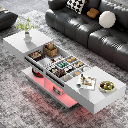 U-Can 41.3 -76.7  Extendable Coffee Table, Efficient Central Coffee Table With Multiple Storage Compartments, Multifunctional Adjustable Coffee Table With Hidden Storage Space For Living Room