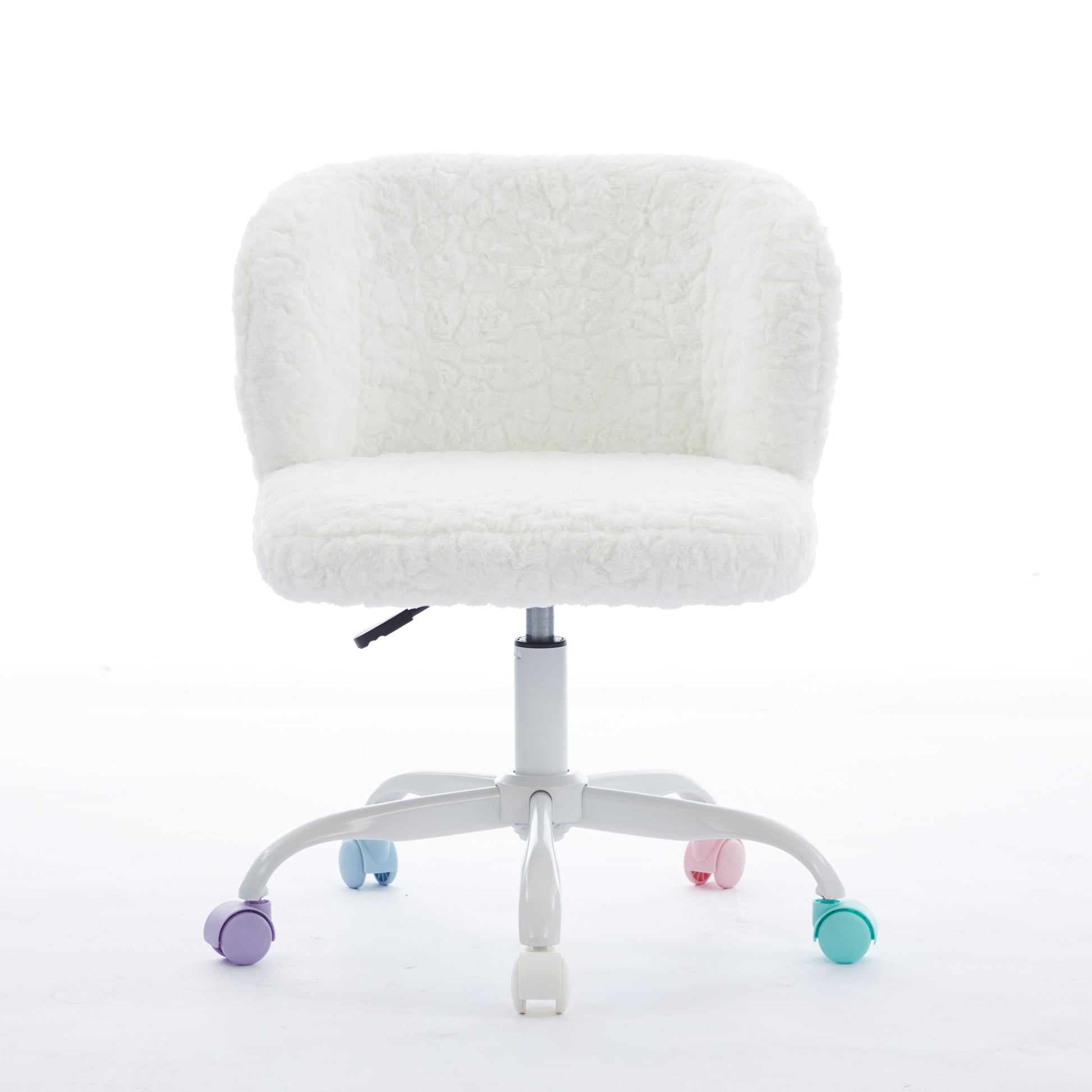 A&A Furniture Office Chair,Artificial Rabbit Hair Home Office Chair With Metal Base,Adjustable Desk Chair Swivel Office Chair,Vanity Chair  Ivory