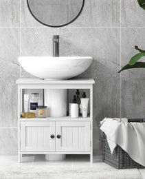 Pedestal Sink Storage Cabinet, Bathroom Under Sink Cabinet with 2 Doors and Open Shelf, Bathroom Vanity, White