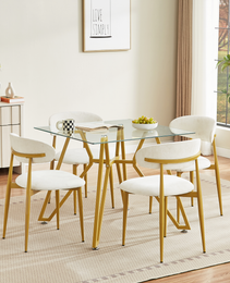 35.4-inch Square Tempered Glass Dining Table, Suitable For 2-4 People, Space-saving Small Kitchen Dining Table, Equipped With Sturdy Metal Table Legs,suitable For Dining Room, Living Room,Gold