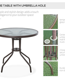 6-Piece Patio Dining Set With Umbrella, Folding Chairs & Glass Table, Beige - Outdoor Meal Setup