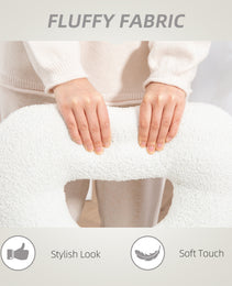 Armless Computer Desk Chair, Office Task Chair, Teddy Fleece Heart Makeup Vanity Chair With Swivel Wheels, White