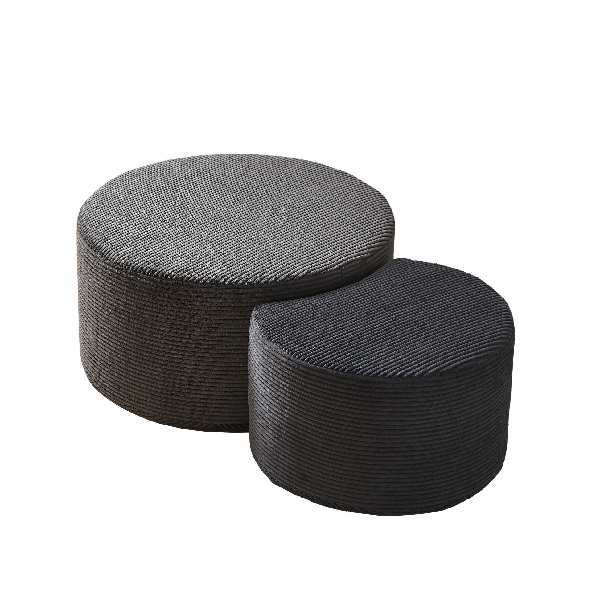 Nesting Coffee Table Set Of 2,Upholstered Round Coffee Tables Set Of 2 For Living Room, Modern Foam Round Coffee Table Side Table End Table Ottoman, No Assembly