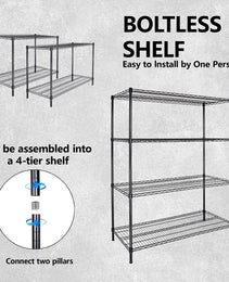 55.5  W X 24  D X 80  H Heavy Duty Wire Storage Shelves With Wheels  4 Tier Adjustable  2400 Lbs Capacity  Garage Shelving Unit  Rolling Industrial Storage  Black