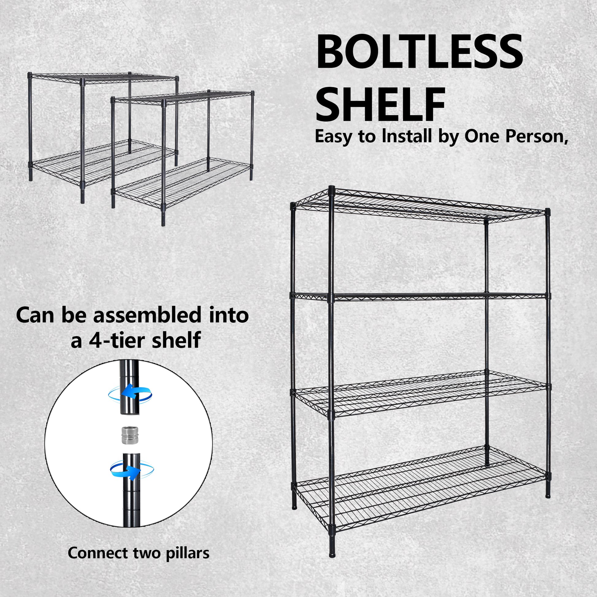 55.5  W X 24  D X 80  H Heavy Duty Wire Storage Shelves With Wheels  4 Tier Adjustable  2400 Lbs Capacity  Garage Shelving Unit  Rolling Industrial Storage  Black