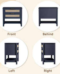 Rattan Nightstand With 2 Drawers And Storage Shelf Boho Bedside Narrow Side Table For Bedroom