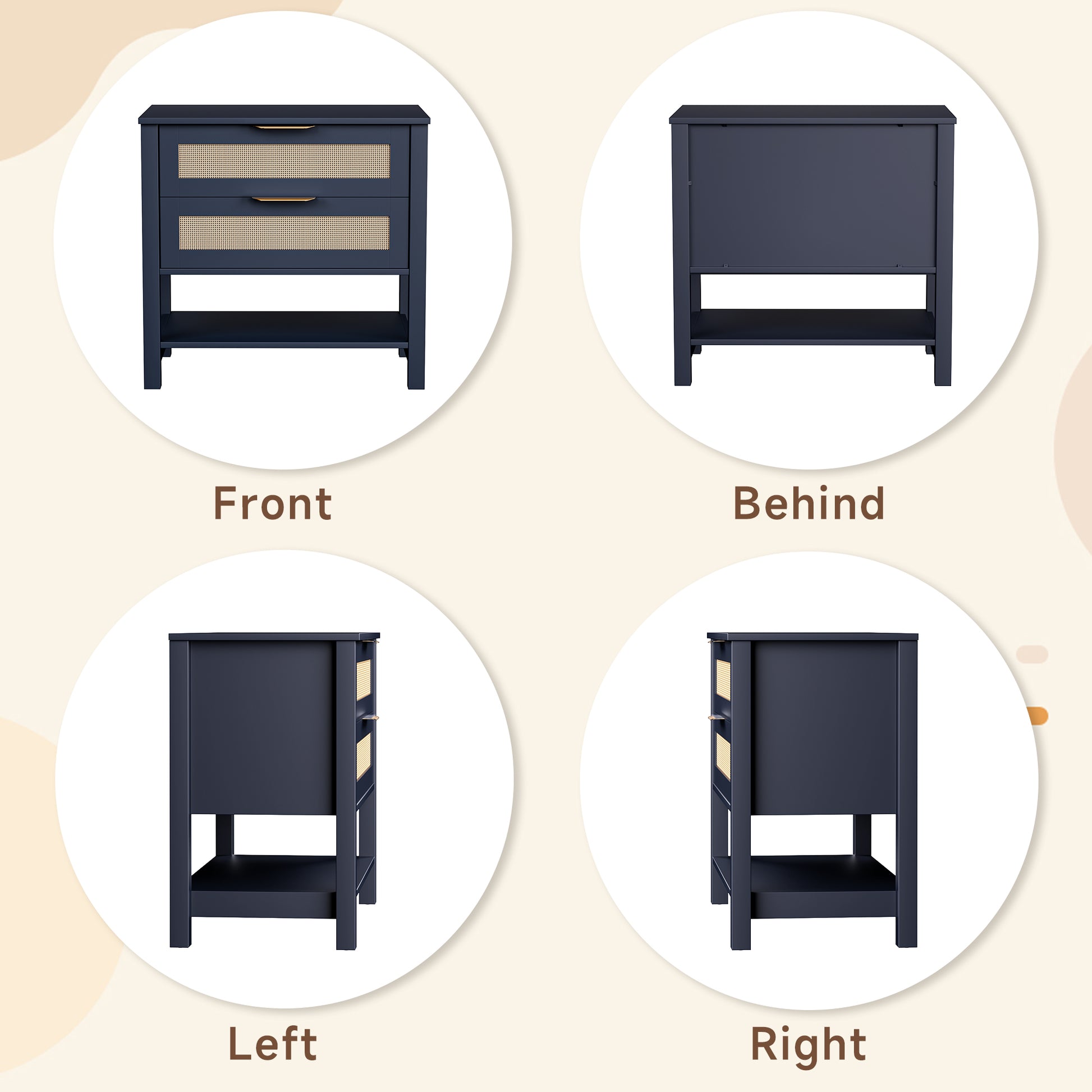 Rattan Nightstand With 2 Drawers And Storage Shelf Boho Bedside Narrow Side Table For Bedroom