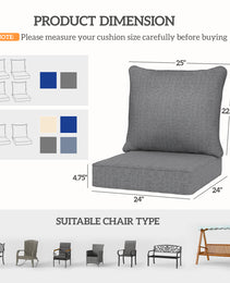 8 Patio Chair Cushions with Seat & Backrest, Fade Resistant Seat Replacement Cushion Set, Gray