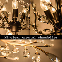 8-Light Black Crystal Chandelier, Vintage Pendant Light Fixture