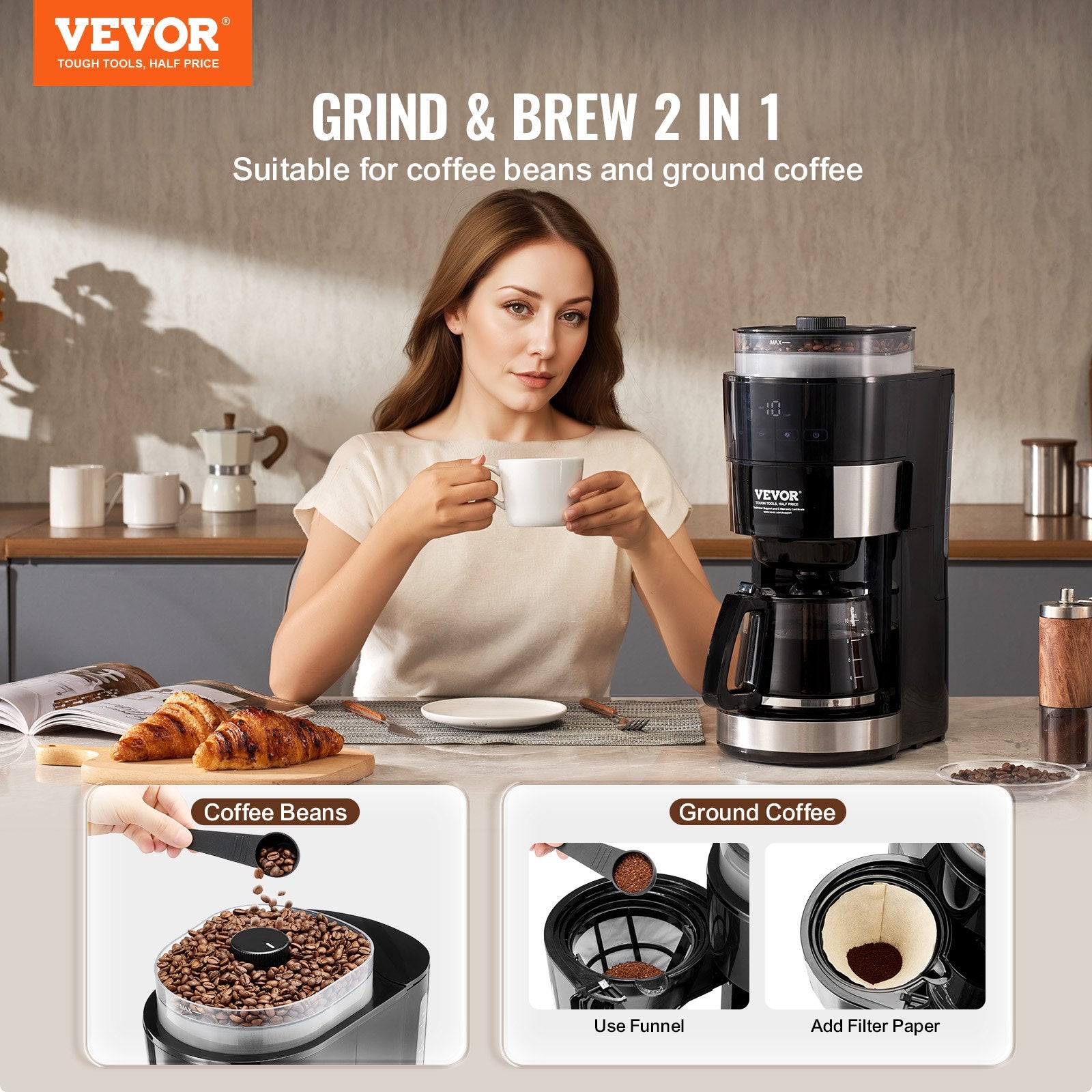 10-Cup Precision Drip Coffee Maker – 3 Brew Strength Modes & 1.5L High-Capacity Glass Carafe