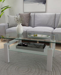 Rectangle Glass Coffee Table, Clear Coffee Table, Modern Side Center Tables For Living Room, Living Room Furniture