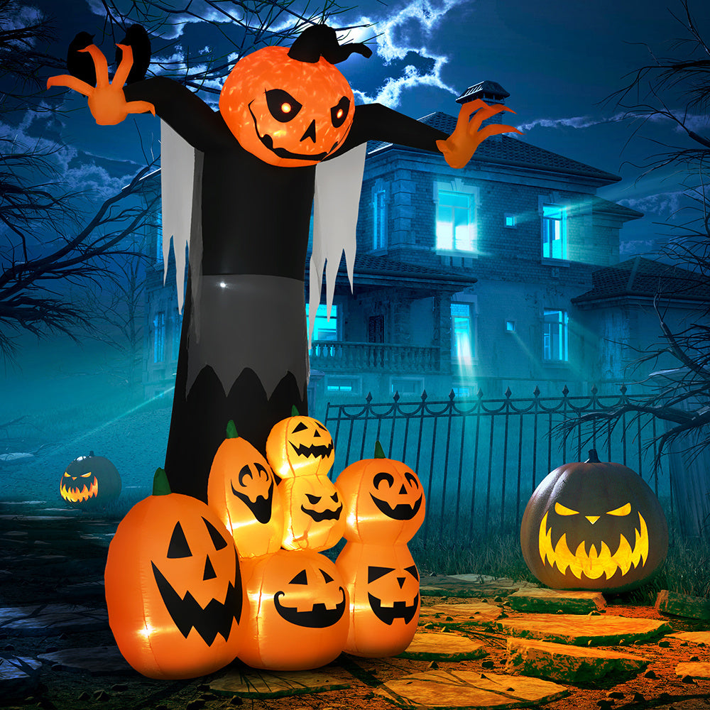 9ft Halloween Inflatables Outdoor Decorations, Pumpkin Ghost With Pumpkin Patch, Outdoor Giant Blow Up Yard Decor With Build-in LED For Garden, Lawn, Party, Holiday - CJDS - FC
