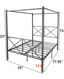 Metal Canopy Bed Frame, Platform Bed Frame With X Shaped Frame Full Black