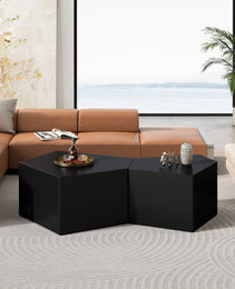 Irregular Pentagon Nesting Coffee Table Set, Geometric Coffee Table Set, Side Table Set, Cocktail Table Set, Center Table Set For Living Room, Bedroom, Black Set Of 2 Pieces