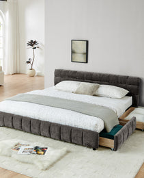 King Size Upholstered Bed ,comfortable Upholstered Bed Frame, Chenille Fabric, With Headboard And Solid Bed Frame. With Drawer For Storage.-Dark Gray 88.5x85.5x31