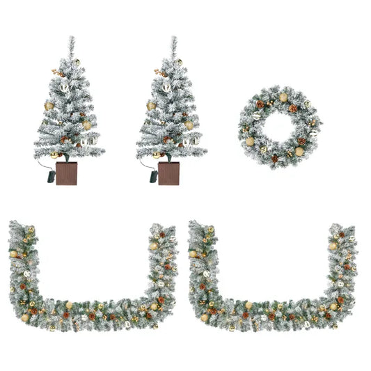 Four-piece pre-lit Christmas garland wreath and entryway set