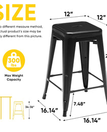 24 Inches Metal Bar Stools Set Of 4, Backless Counter Height Bar Stools For Kitchen, Outdoor Stackable Stools --No Assembly Required