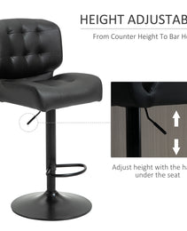 Bar Height Bar Stools Set Of 2 With Adjustable Seat, Adjustable Swivel Barstools With Thick Padded Cushion And Metal Footrest For Home Bar, Black