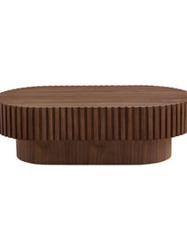 43.70 Inch Modern Handcraft Drum Coffee Table Oval Coffee Table For Living Room,Small Wooden Coffee Table With Sturdy Pedestal For Office,Walnut