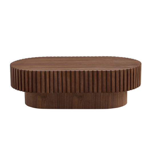 43.70 Inch Modern Handcraft Drum Coffee Table Oval Coffee Table For Living Room,Small Wooden Coffee Table With Sturdy Pedestal For Office,Walnut