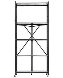 5-Tier Foldable Storage Shelf, 32W X 14D X 72H Inch Folding Metal Rack Shelving Unit, No Assembly Organizer Shelf With 5 Wheels & 4 Hooks For Pantry, Kitchen, Garage, Basement, Black