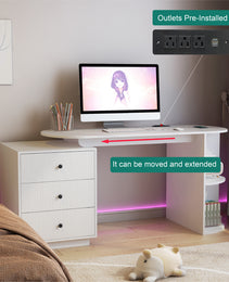 Modern Home Office Table,Expandable Desk With Storage Drawers & Open Shelf,Computer Desk With Hutch & Bookshelf,Wood Executive Desk Teens Student Desk Writing Laptop Home Office Desk