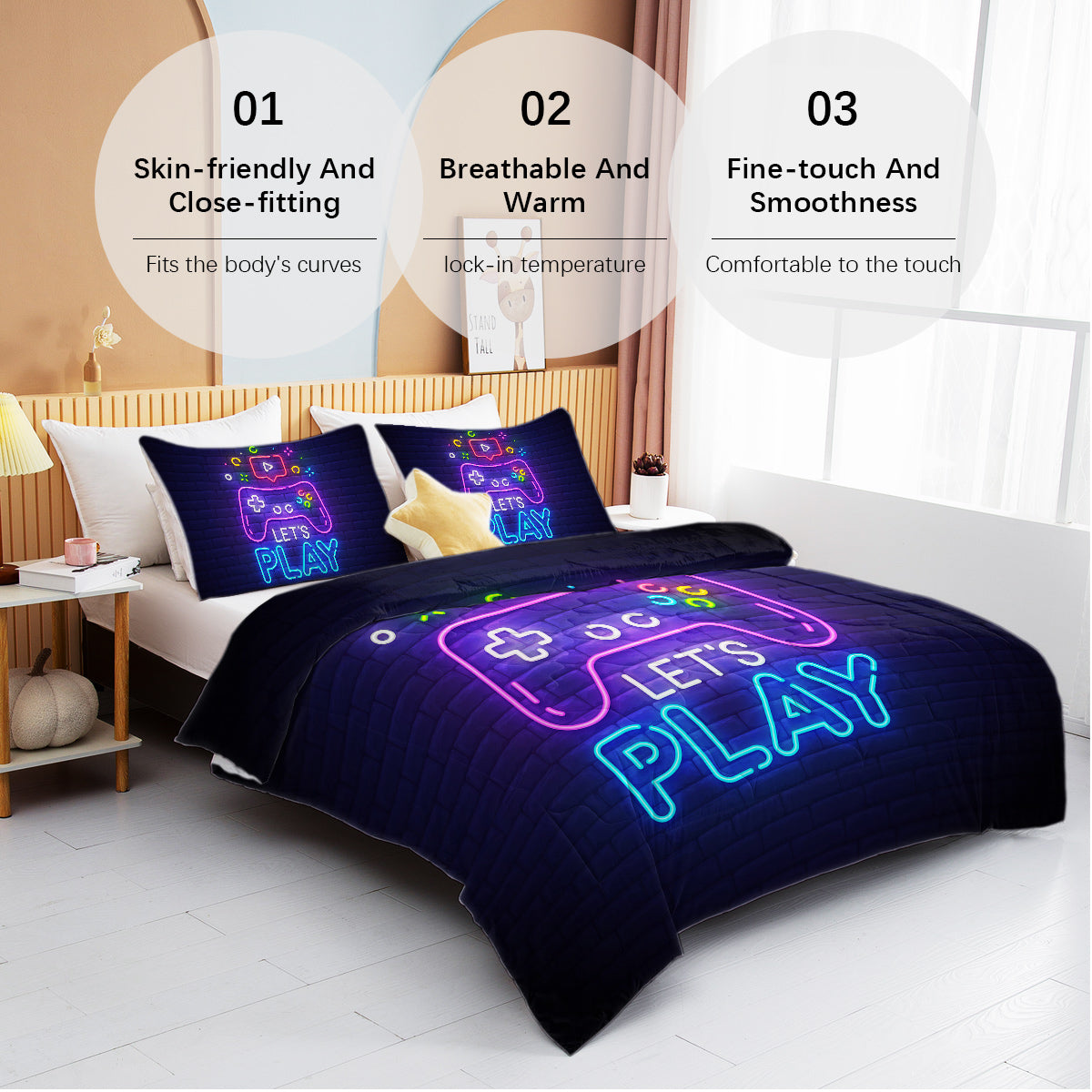 3 Pieces Game Pattern Comforter Set Ultra Soft Bedding Set