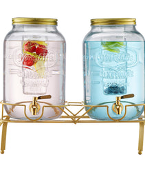 Beverage Dispenser, 2 Pack 2 Gallon Drink Dispensers For Parties, Glass Juice Dispenser With Metal Stand, Stainless Steel Spigot, Infuser, Iced Tea Lemonade Juice Water Dispensers For Parties