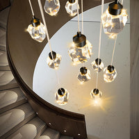 Crystal LED High Ceiling Chandelier: Remote Dimmable Long Pendant Light Fixtures - Spiral Drop Flush Mount Sloped Ceilings Modern Chandeliers for Entryway Living Room Foyer Staircase Stairs 20 Lights
