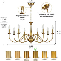35" Gold Chandeliers for Dining Room Light Fixture Brass Chandelier
