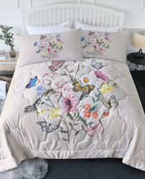 Butterfly Flower Comforter Light Pink Bedding Sets Twin For Girls Women, 1 Soft Comforter And 2 Pillowcases Suit For All Season Use
