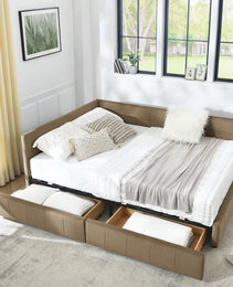 Queen Size Storage Upholstered Tufted Bed Frame, Sofa Bed Frame With Comfortable Backrest And Armrests, Queen Size Bed For Bedroom, Living Room,Velvet, BROWN 85.5x64.5x29.5