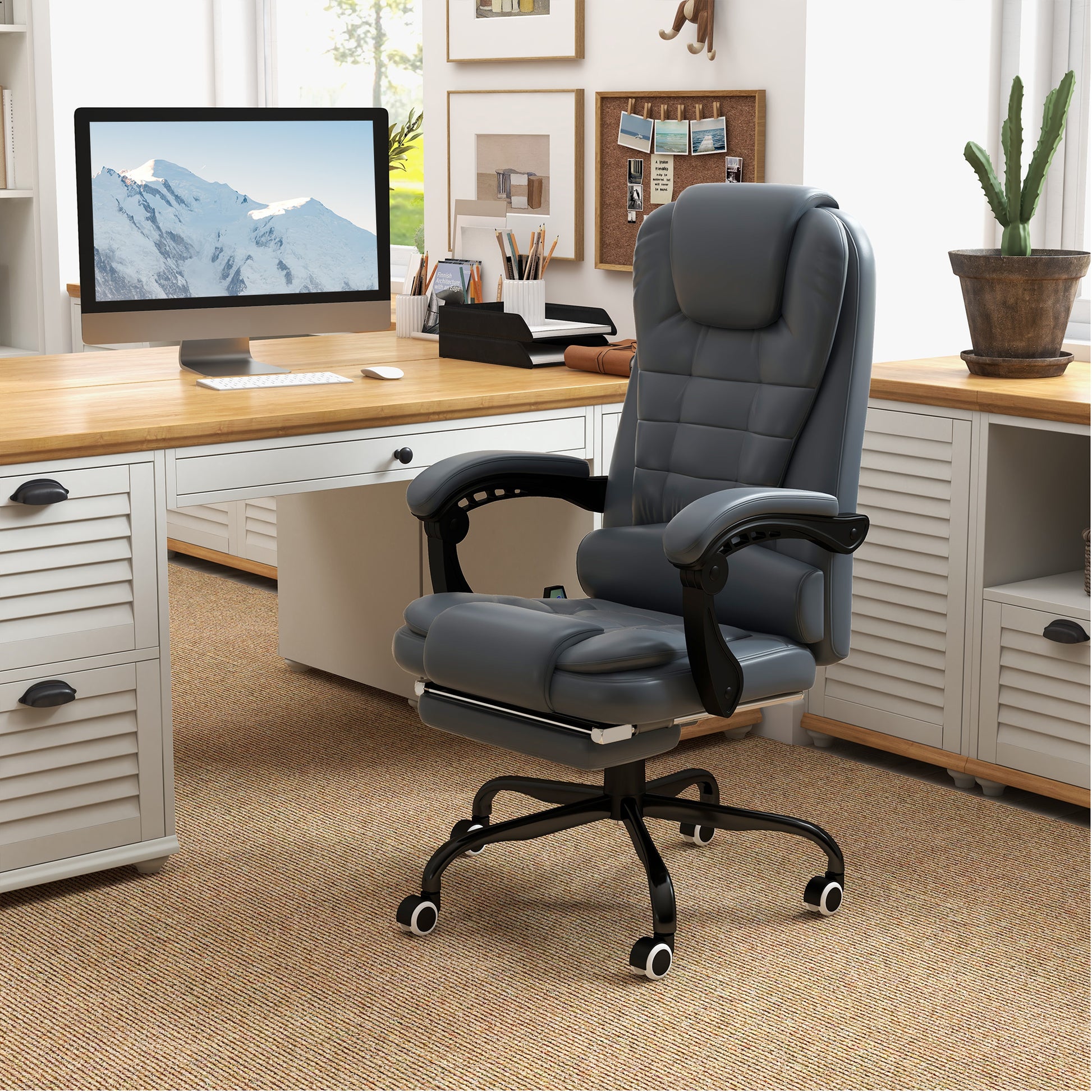 7-Point Vibrating Massage Office Chair High Back Massaging Office Desk Chair with Lumbar Support, Footrest, Blue