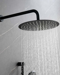 Shower System With Shower Head, Hand Shower, Slide Bar, Bodysprays, Shower Arm, Hose, Valve Trim, And Lever Handles