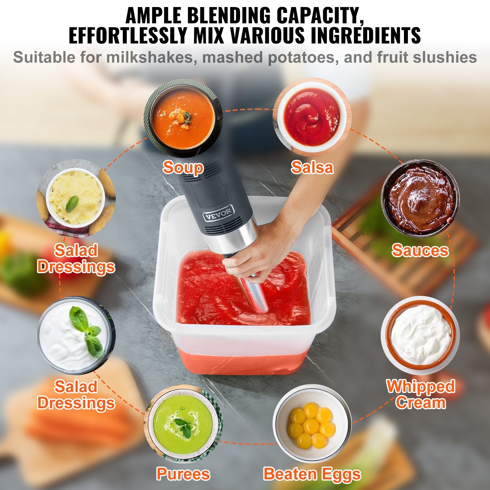 Commercial Immersion Blender, 750W 12' Heavy Duty Hand Mixer, Variable Speed Kitchen Stick Mixer With 304 Stainless Steel Blade, Multi-Purpose Portable Mixer For Soup, Smoothie, Puree, Baby Food