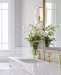 8 In. Widespread Double Handle Bathroom Faucet With Up Drain In Brushed Gold