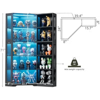Display Cabinet with Tempered Glass Doors, Dual Section Design Featuring Adjustable Shelves, Tri-Color LED Lighting System, 71 I