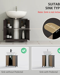 Bathroom Vanity Cabinet, Under Sink Bathroom Cabinet with 2 Doors and Adjustable Shelf, Coffee